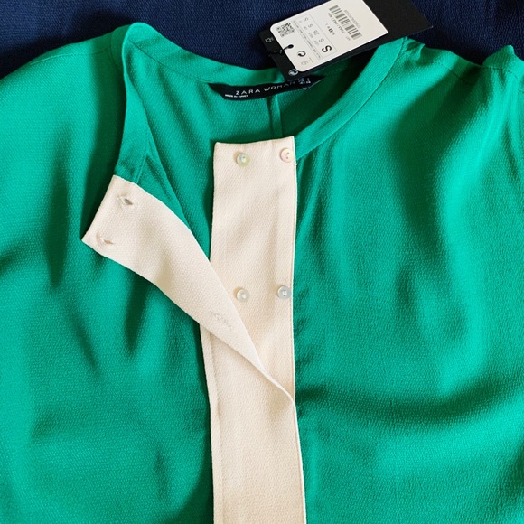 NWT ZARA COLORBLOCK NAVY GREEN TUNIC TOP DRESS - Picture 10 of 13